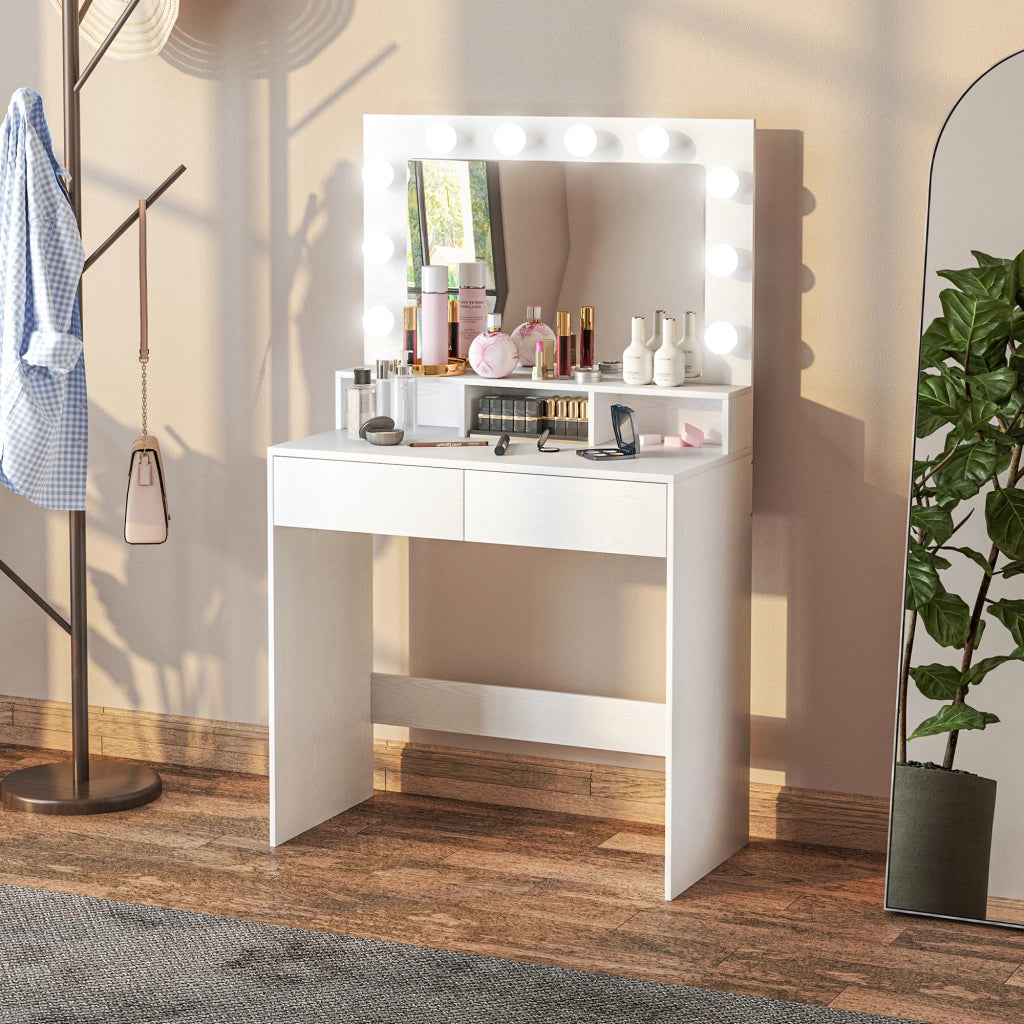 Tavolo trucco con specchio illuminato LED e cassetti ¨C zephmum ¨C bianco