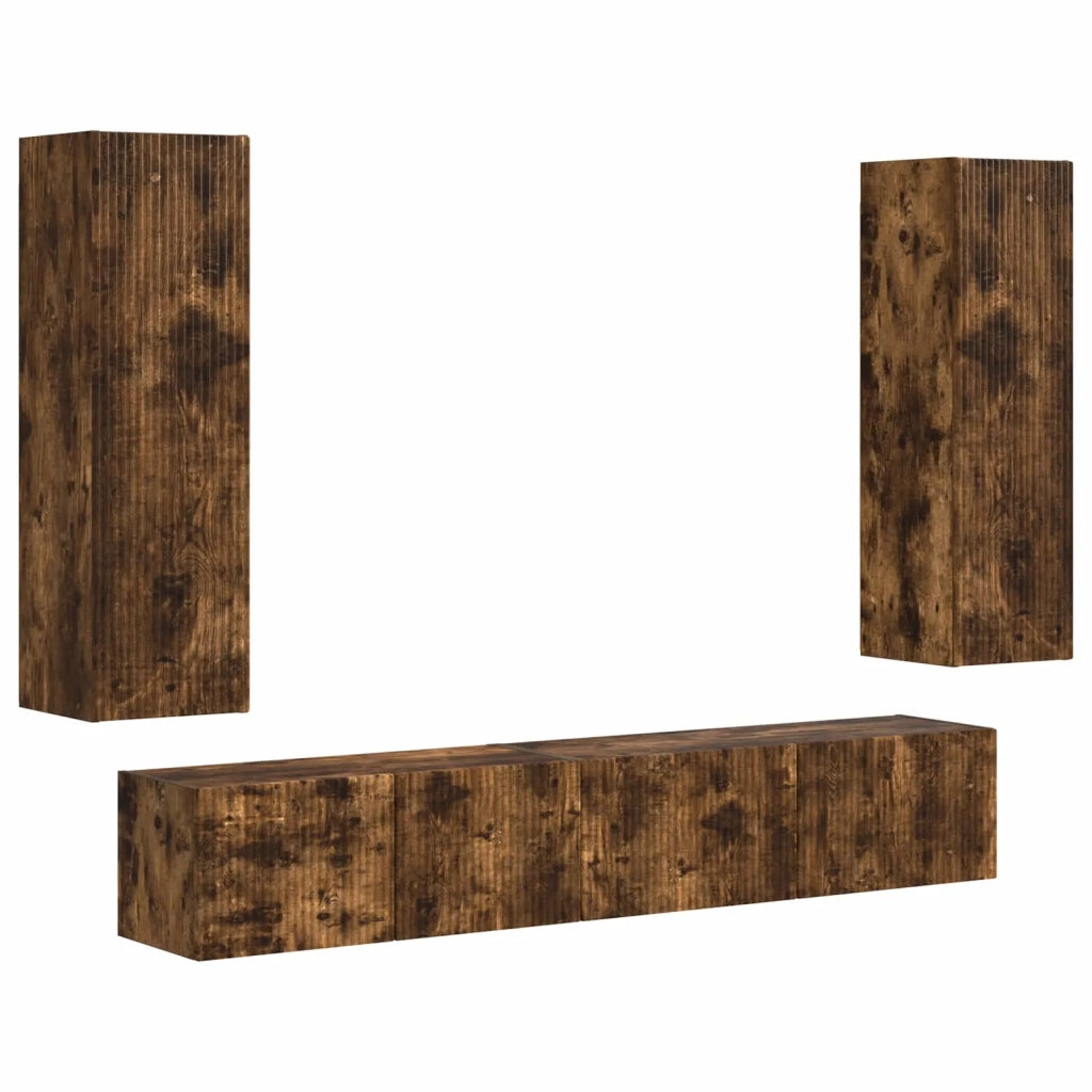 Set mobile TV 3 pz | Armadietto TV | Mobile Porta TV Rovere fum¨¦ Legno multistrato