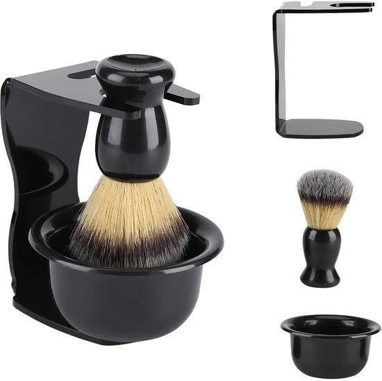 Kit per Barba 3 in 1 Spazzola e Set di Accessori con Osservazione Sicura e Supporto per Rasoi Tradizionale per Uomini Manuale Manuale Manutenzione Strumento di Pulizia