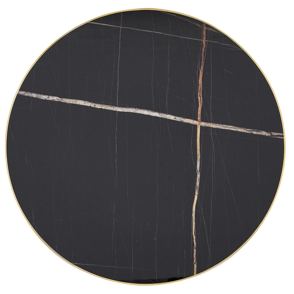 Tavolino rotondo 60 cm nero in MDF e metallo; base stabile