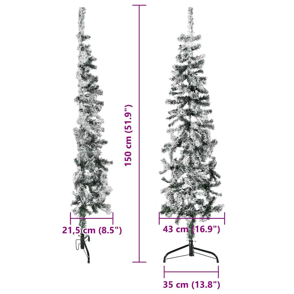 Albero Natale | Decorazioni natalizie Artificiale Sottile a Met¨¤ Neve Fioccata 150 cm