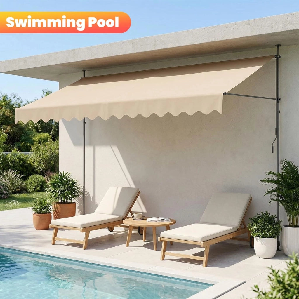 Tenda da Sole, Tenda da Balcone Avvolgibile a Barra Quadra con Manovella, Regolabile in Altezza, 300 x 120 cm, Beige