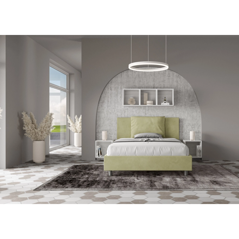 Letto imbottito Matrimoniale francese 140x210 cm Antea - Con rete,Microfibra,Tè verde