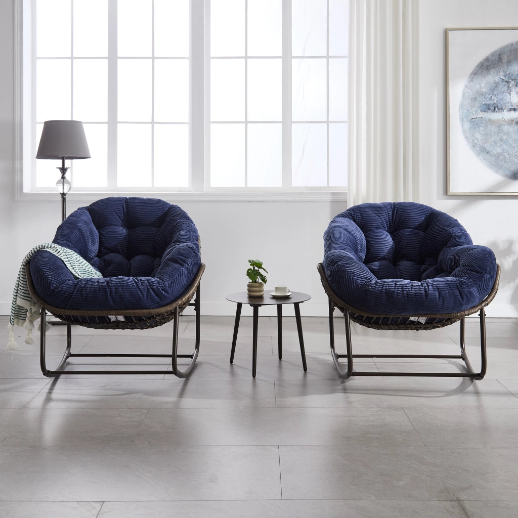 SEDIA A DONDOLO Oversize 78x106x90 cm Blu navy Rattan sintetico e acciaio