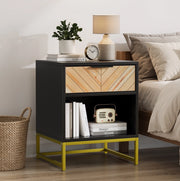 Comodino moderno in MDF con cassetto e ripiano aperto, 43x40x55 cm, colore nero