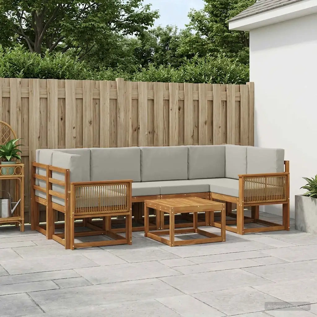 Set di divani da esterno 7 pcs Naturale e Grigio Chiaro 3385037