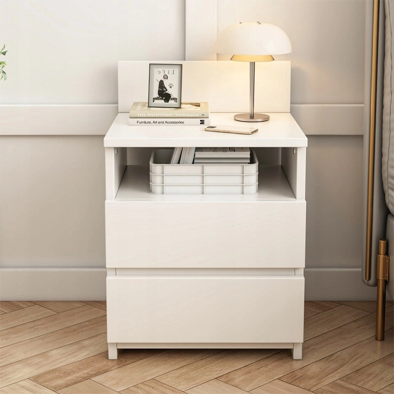 Comodino, Tavolino, 40 cm, Cassettiera per Camera da Letto, 2 Cassetti, Bianco, Loft, Moderno
