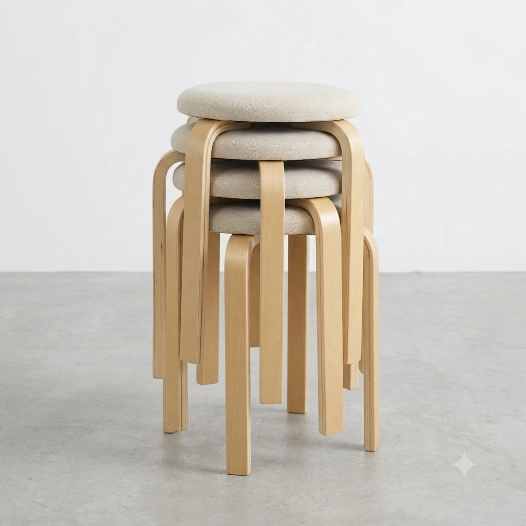 Set di 4 sgabelli 40x40x45 cm impilabili salvaspazio in legno bianco crema
