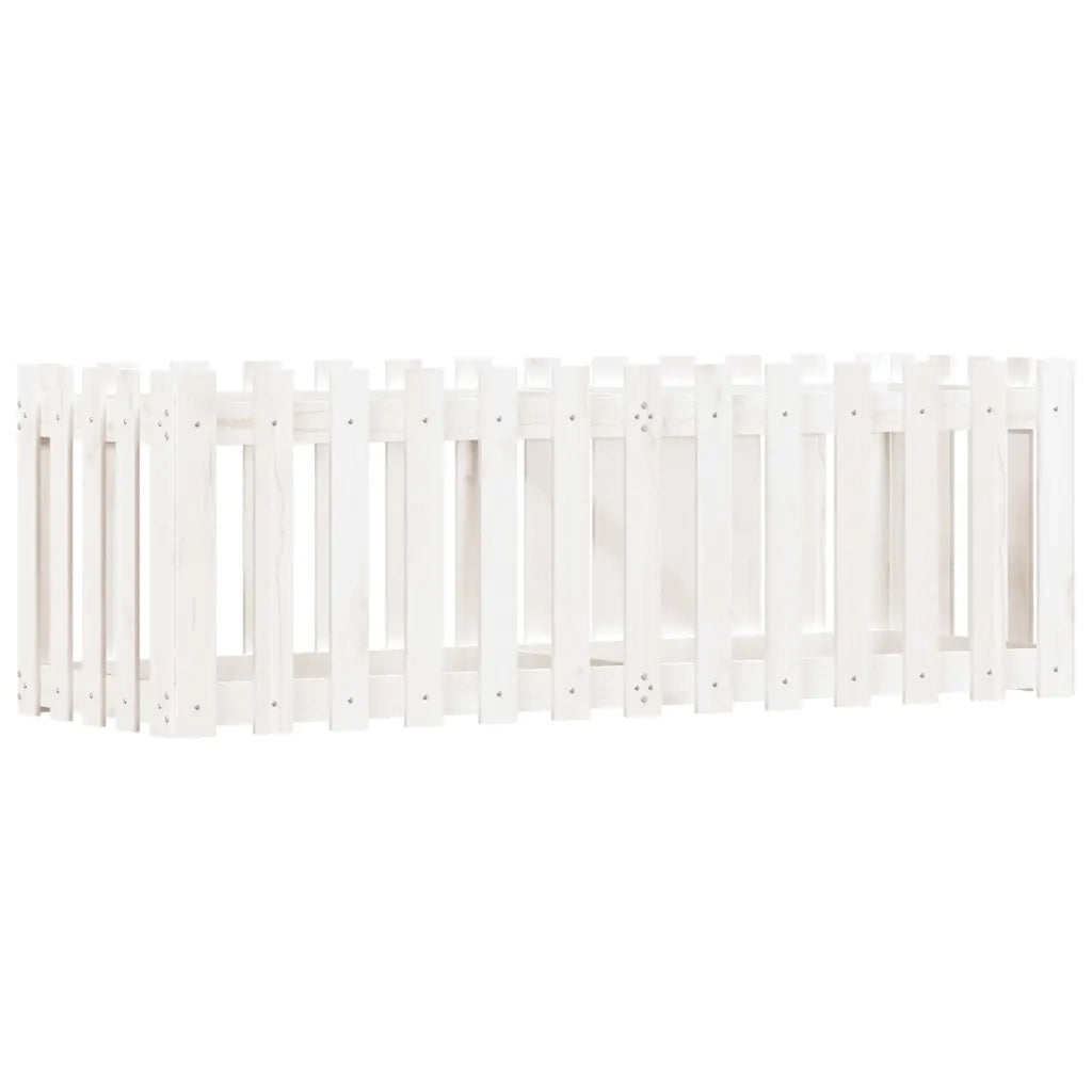 Fioriera Giardino a Recinzione-Vaso con Ringhiera-Contenitore per Piante Bianca 150x50x50cm Massello Pino