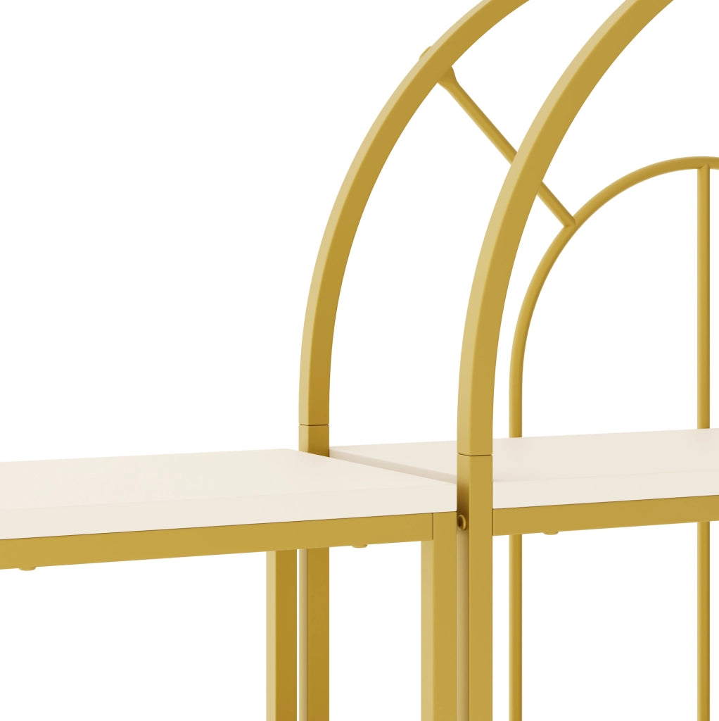 Libreria modulare a 3 pezzi 163x30x184 cm con struttura in metallo dorato e MDF bianco