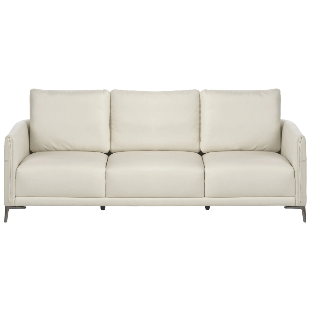 Divano 3 posti beige chiaro imbottito in tessuto con gambe in metallo stile moderno minimalista