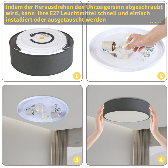 ZMH Lampada da soffitto moderna rotonda tessuto 38cm E27 per illuminazione interna