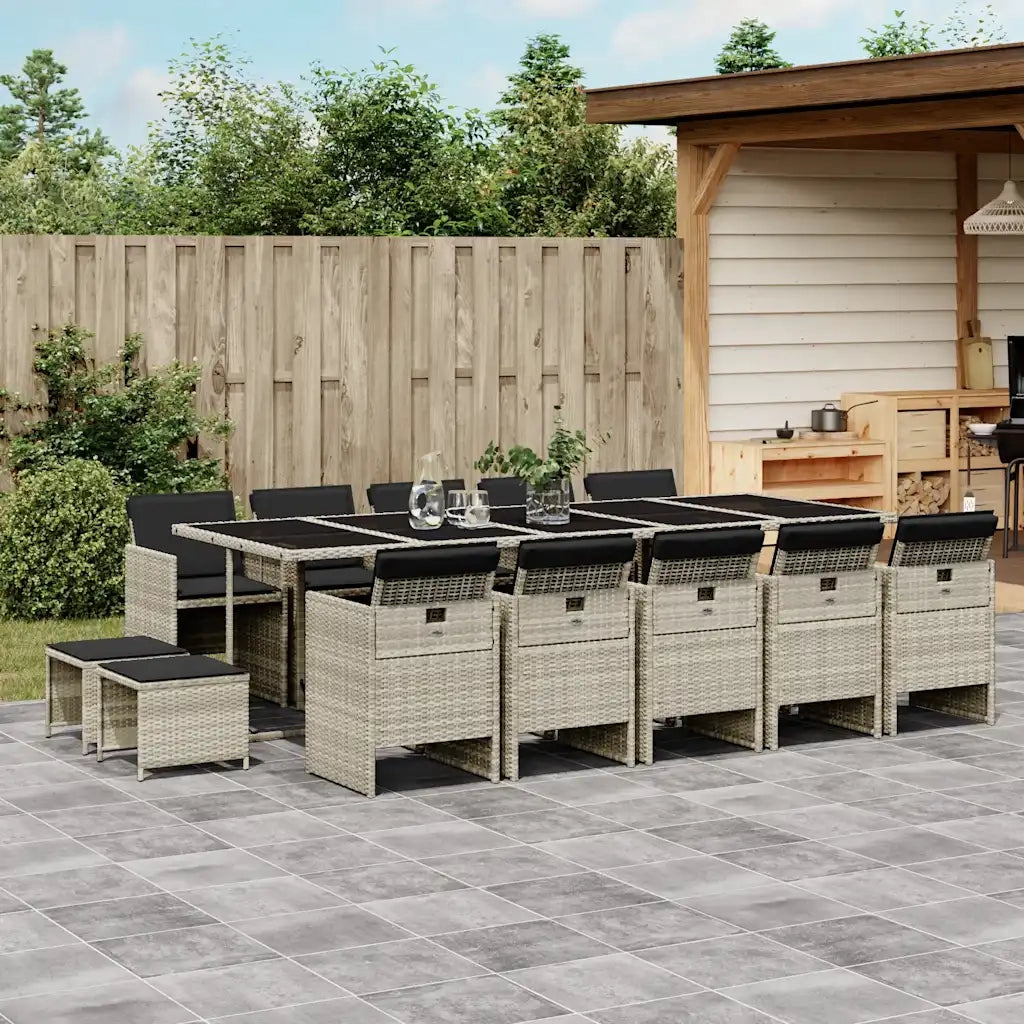 Set da Pranzo da Giardino 15 pz con Cuscini Grigio Polyrattan 3210635