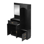 Mobile Ingresso con Specchio; 2 Ante; 2 Cassetti e Panca Scarpiera; Ripiani Regolabili; Moderno; in MDF; Nero; 110??33??185;5 cm
