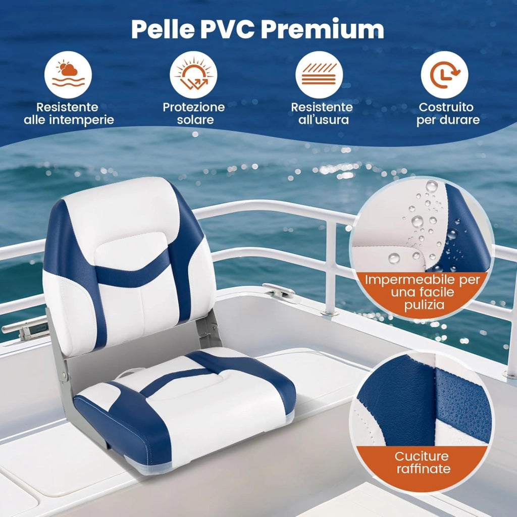 Set di 2 Sedie da Barca, Sedili Alti da Barca Pieghevole Morbide Imbottite Spesse, Sedile Nautica Ergonomico per Imbarcazioni da Pesca, 42 x 49 x 51 cm, Blu e Bianco