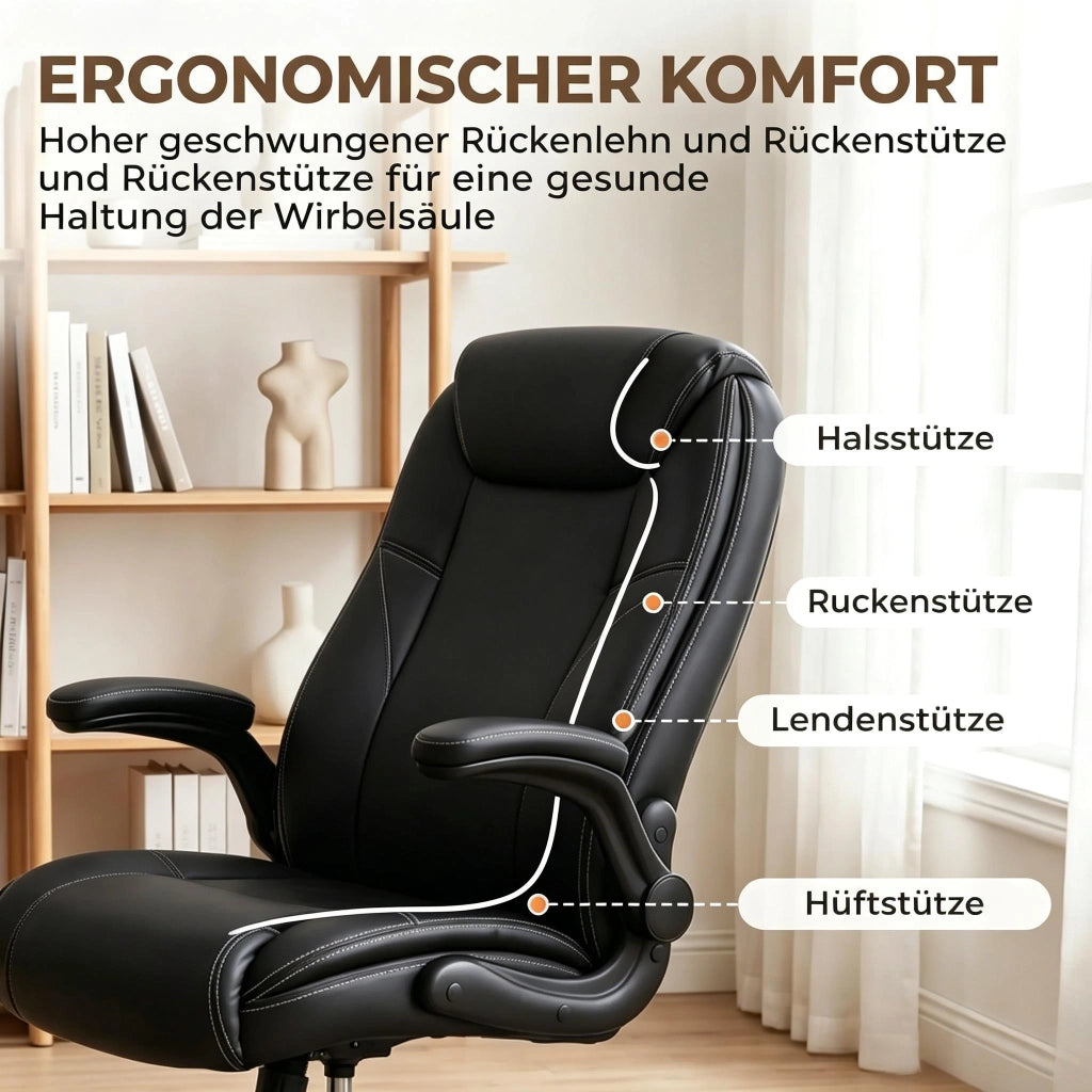 Sedia da ufficio ergonomica con braccioli ribaltabili e altezza regolabile in pu nero