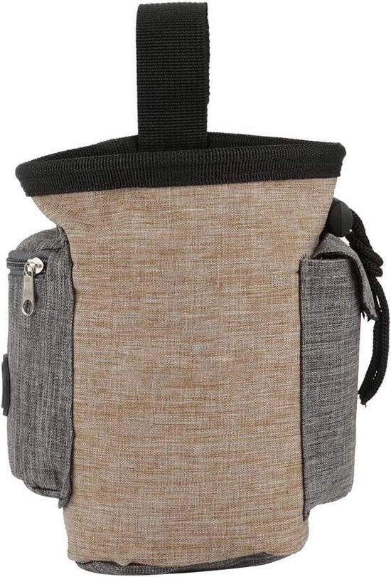 Zaino multifunzionale portatile per addestramento all'obbedienza (marrone) con diverse tasche.
