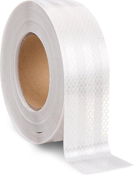 Reflettorente striscia autoadesiva 5 cm x 25 m - Bianca - Striscia riflettente PVC - Impermeabile - Etichetta riflettente duratura per bicicletta auto camion.
