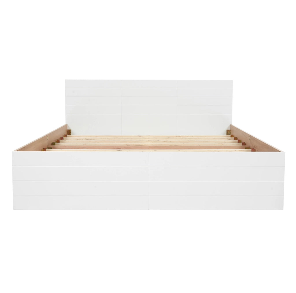Letto matrimoniale 180x200 cm con 2 cassetti; rete a doghe; legno e MDF; bianco e rovere chiaro