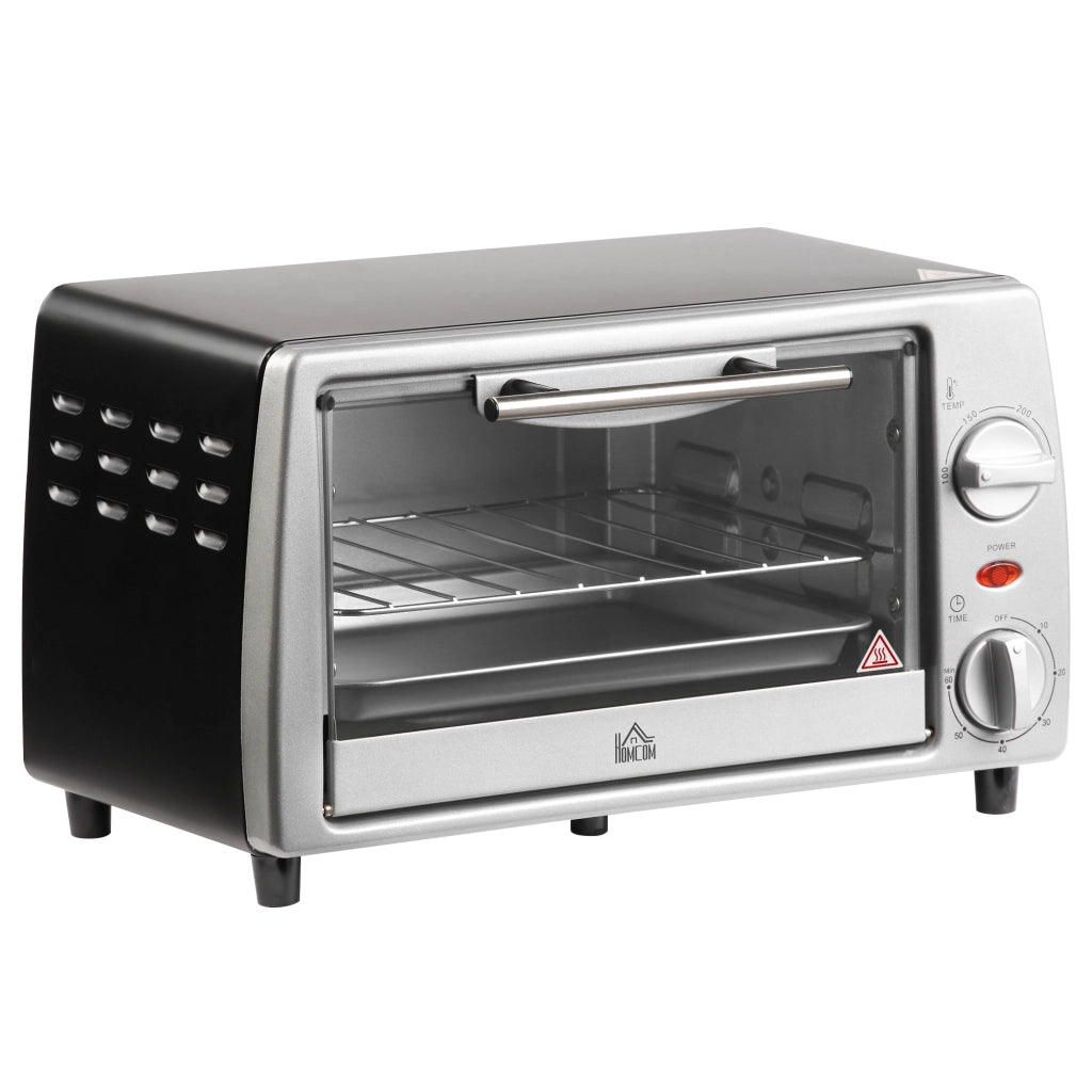 Forno elettrico da 10 litri, temperatura e timer regolabili, grill e teglia inclusi, 750 W, 36,5x26x22 cm, argento/nero