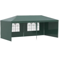 Gazebo da Giardino 6x3 m per Eventi con Pareti Rimovibili e Finestre Trasparenti, Verde