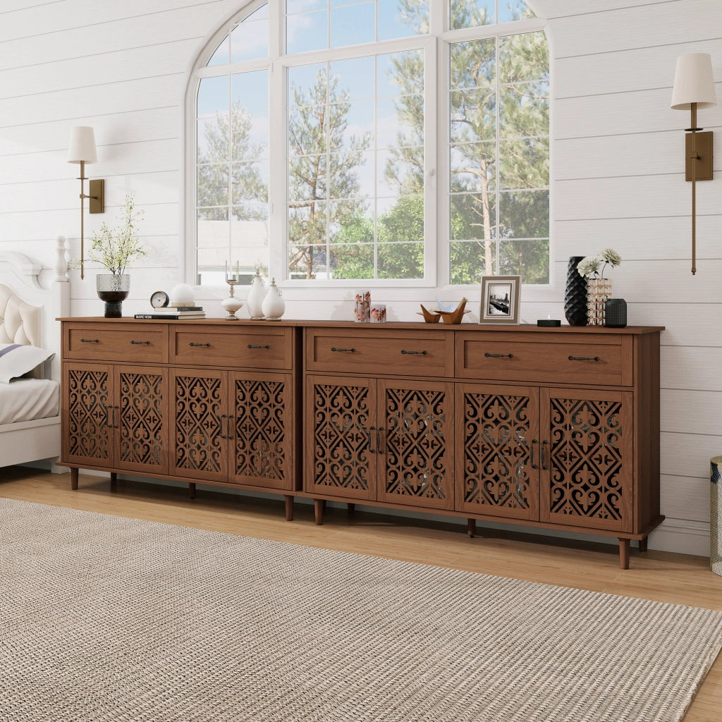 Credenza 4 Ante 2 Cassetti Massello Noce ¨C Xylo ¨C Ripiani Regolabili, Design Retro
