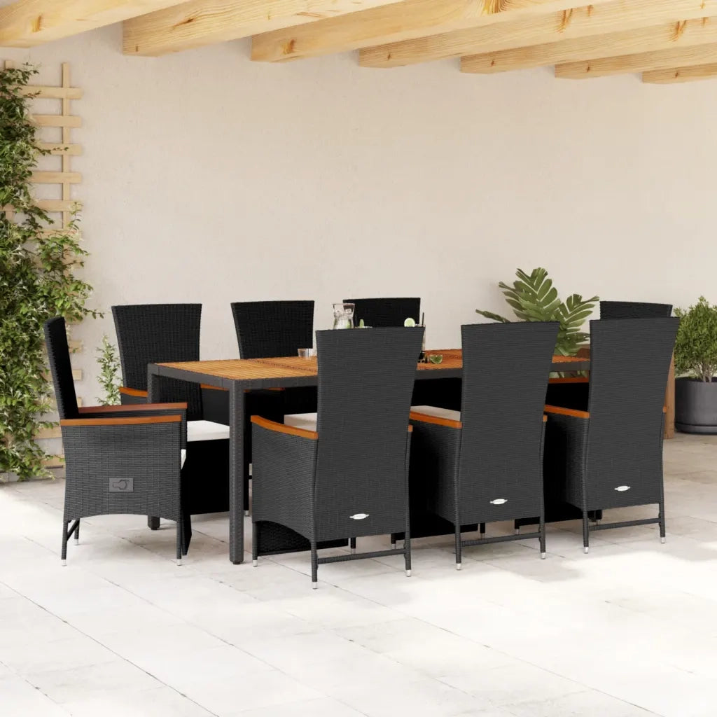Set da Pranzo da Giardino 9 pz con Cuscini Nero in Polyrattancod mxl 114546