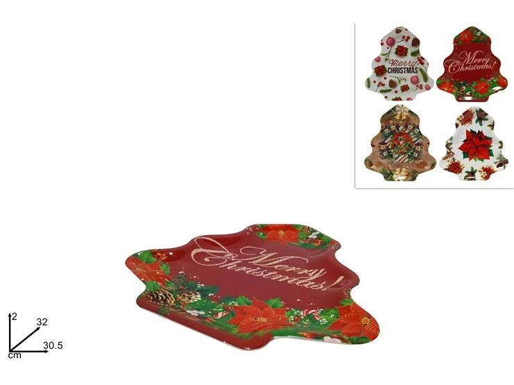 1 Pezzo Vassoio Forma Albero Natale Natalizio 32 cm 4 Decori