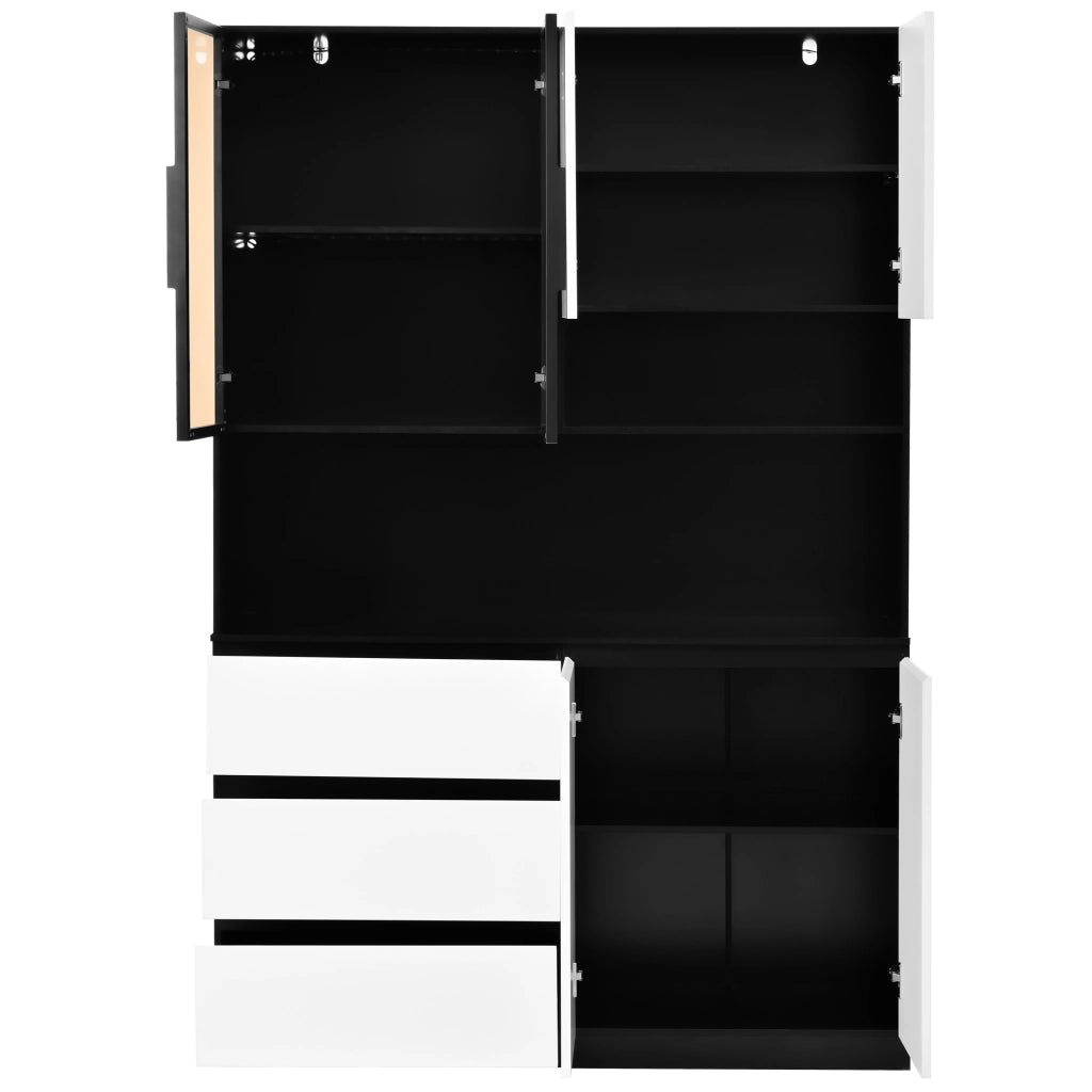 Mobile Cucina con Vetrina LED ¨C MINIMAL ¨C 3 Cassetti, 6 Ante, Ripiani, 120.5x40x180 cm