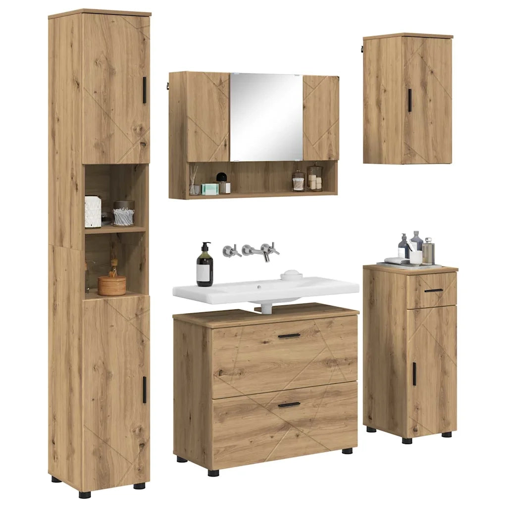 Set di mobili per il bagno con porta 5 pcs Rovere artigianale 3393082