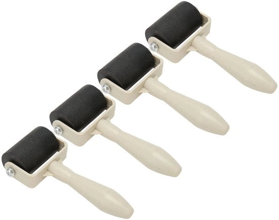 Set di 4 Roller di Gomma Flessibili con Manico Antiscivolo per Pittura e Stampaggio - Dimensioni 20 x 10 x 3 cm