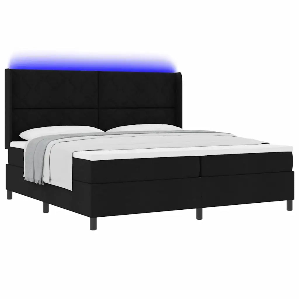 Letto a Sorgente LED con materasso Nero 200 x 200 cm Tessuto