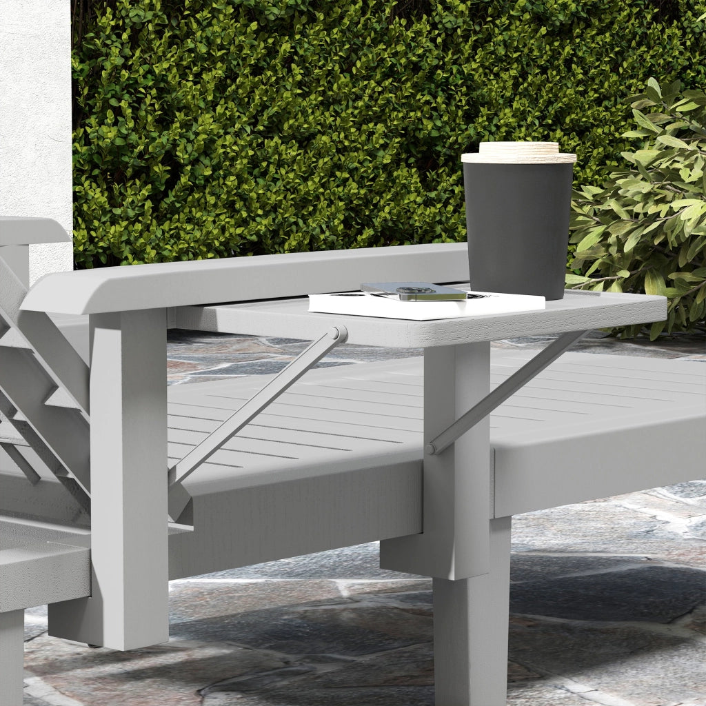 Set 2 Lettini da Giardino Regolabili 79x158x88 cm con Tavolino Pieghevole in Polipropilene Grigio Chiaro