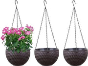 Hangende vasi per piante, set 3 pezzi, vasi per piante autoservenziate con serbatoio d'acqua e fori di drenaggio, disegno a ragnatela, vasi per piante con catene in acciaio inossidabile, colore marrone scuro, dimensioni S (diametro 16,5 cm).