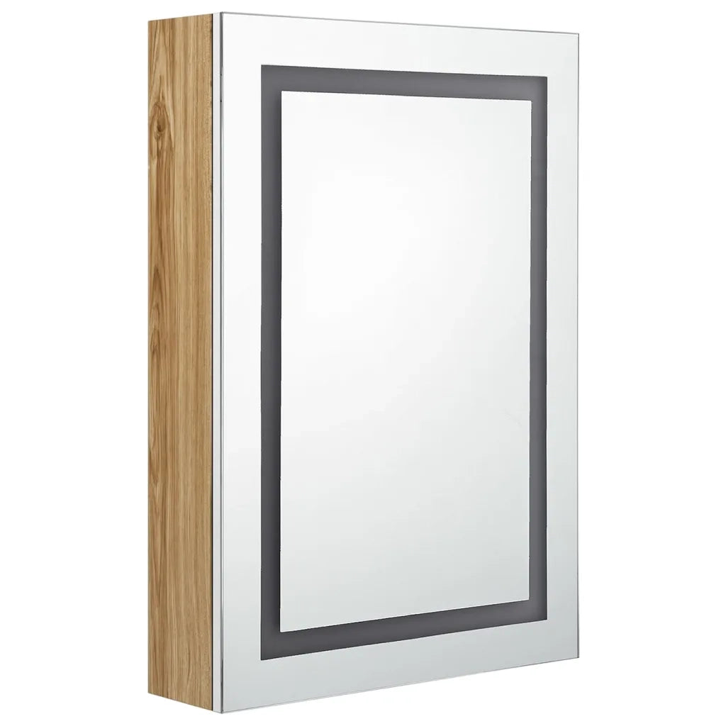 Armadietto Bagno con Specchio e LED-Mobile bagno con specchio Bianco e Rovere 50x13x70 cm 184119