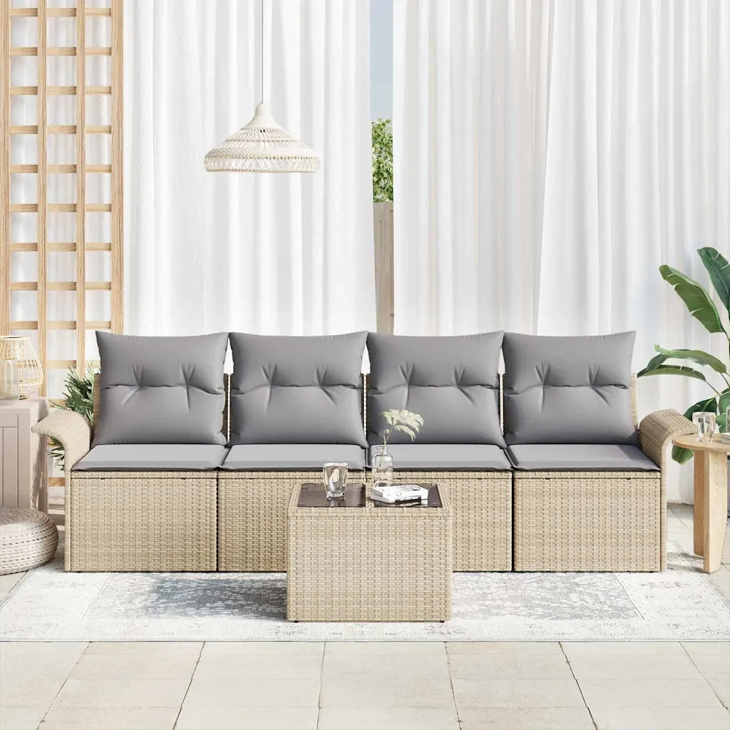 Set di divani con cuscino 5 pcs Beige polyrattan