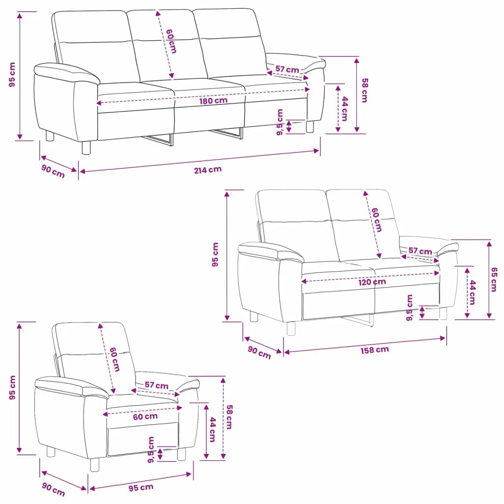 Set di divani 3 pcs Nero Tessuto 3430645