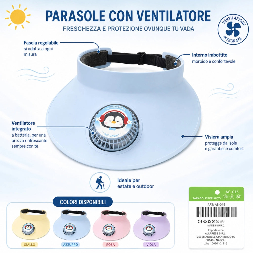 CAPPELLO VISIERA PARASOLE CON VENTILATORE REGOLABILE BAMBINI MARE ESTATE AS-015