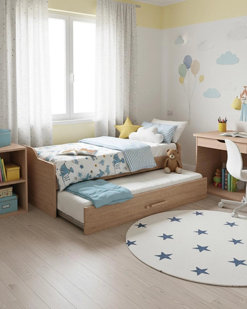 Letto attrezzato Jonny - Letto salvaspazio moderno per cameretta - Struttura virginia - Letto estraibile inferiore - Rete a doghe inclusa e materassi esclusi_