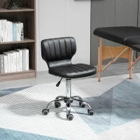 Outsunny Sgabello con Rotelle, Sgabello da Lavoro Girevole a 360°, Sgabello Ergonomico, Altezza Seduta Regolabile 47-62 cm, Rivestimento Sintetico Imbottito, Metallo Cromato, Nero