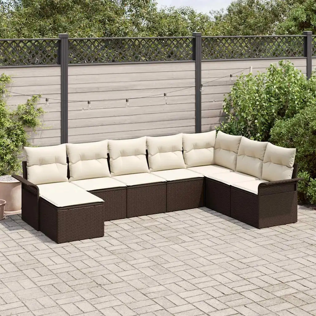 Set Divano da Giardino con cuscino 8 pcs Marrone Poly Rattan 3354147