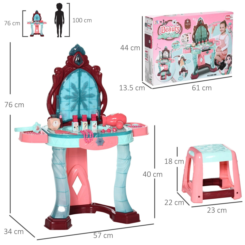 Set Toeletta con Sgabello per Bambini con Luci Musica e Accessori