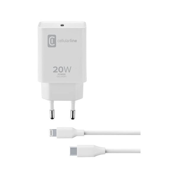 Cellularline usb-c charger kit 20w - usb-c to lightning - ipad (2020) caricabatterie da rete usb-c 20w per la carica alla massima velocità di ipad (2020) con cavo usb-c to lightning - ACHIPDKITC2LMFI20W