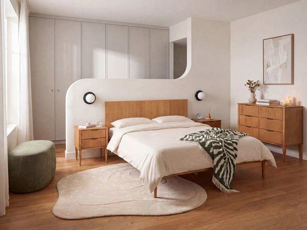 Set da camera da letto in legno di pino letto matrimoniale con 2 comodini e cassettiera a 6 cassetti 160 x 200 cm marrone chiaro stile scandinavo