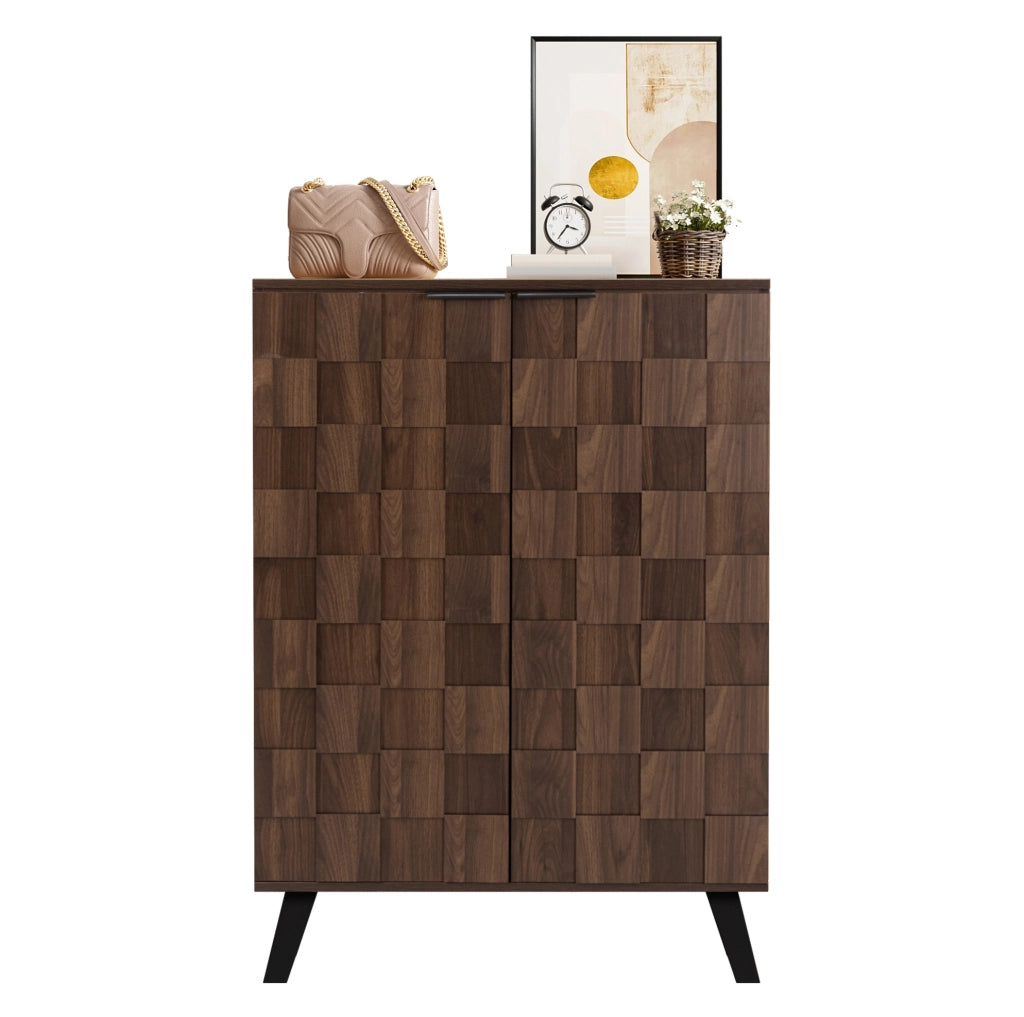 Armadio portascarpe moderno 80 x 35;5 x 110 cm in truciolare effetto legno scuro; con ripiani regolabili