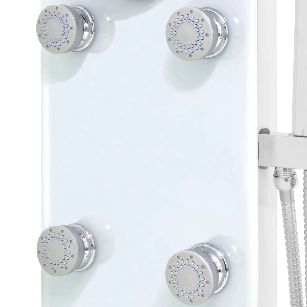 Pannello doccia con soffione rubinetto vetro acciaio inox 130 cm bianco 02_0003434