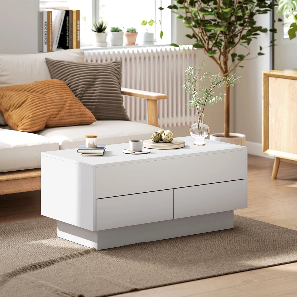 Tavolino da caff¨¨ con ripiano e 2 cassetti ¨C Xylo ¨C Bianco 100x50x44 cm