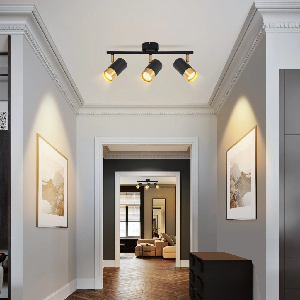 ZMH Faretto da soffitto 3 fiamme GU10 nero oro moderni per soggiorno
