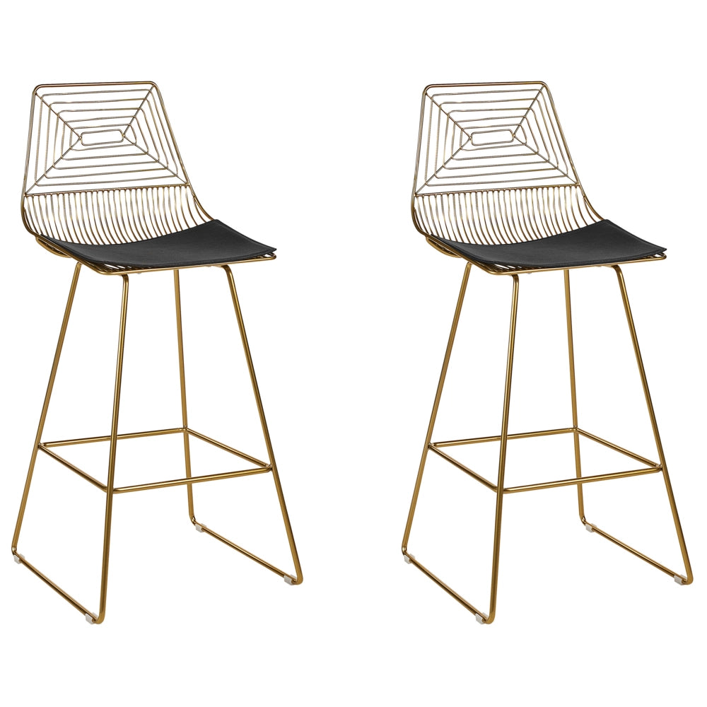Set di 2 sgabelli in metallo oro con imbottitura in pelle stile moderno contemporaneo