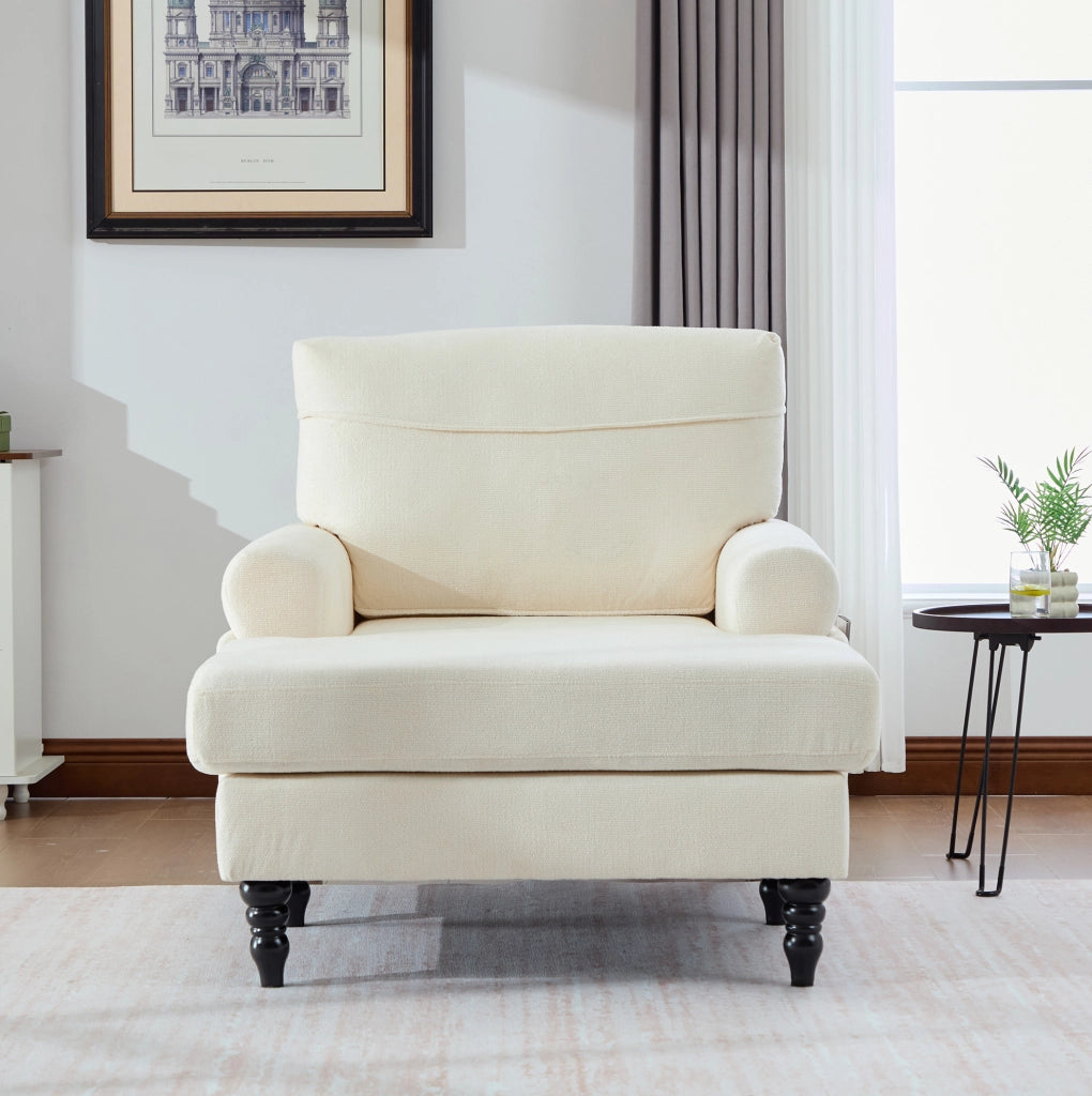 Poltrona 125.5x97x86 cm con seduta ampia e tasche laterali in chenille beige